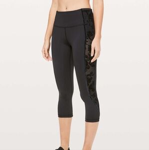 Lululemon Wunder Under Crop High-rise Flocked Black Scatter Floral 10